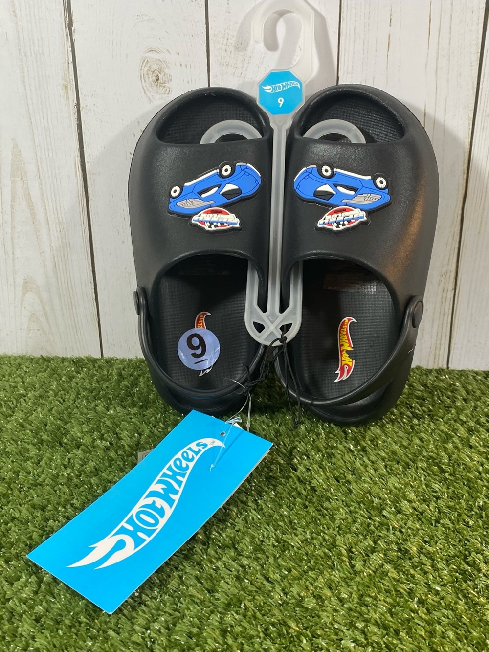Mattel Hot Wheels Boys Kids Size 9 Summertime Sandals Black Open Toe Strap New